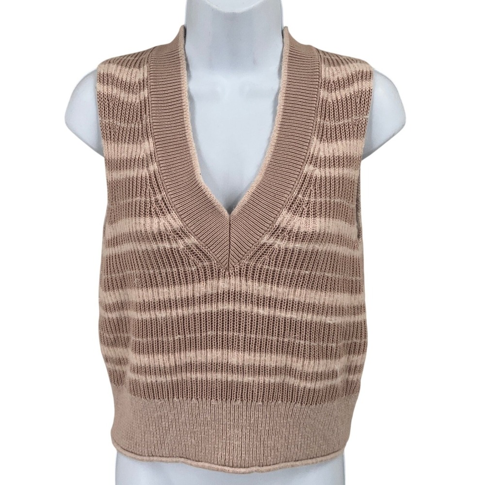 COS Sweater Vest Womens XS Beige Wool Alpaca Striped V-Neck Minimalist Preppy